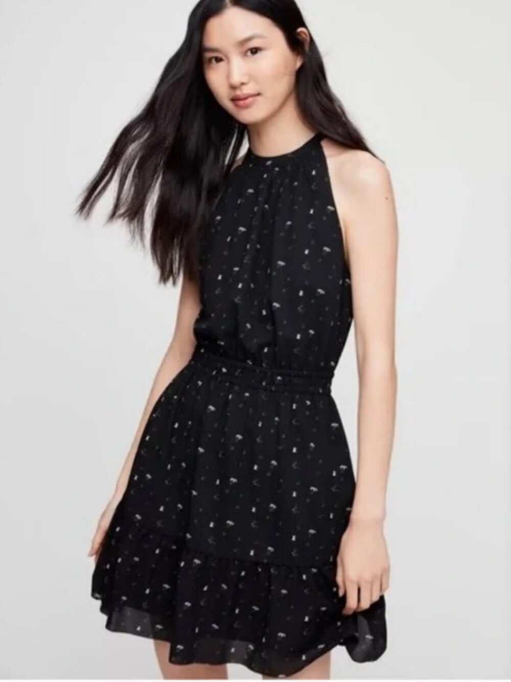 Wilfred Aritzia Effet Halter Mini Dress Black Open Back Size S Flowy